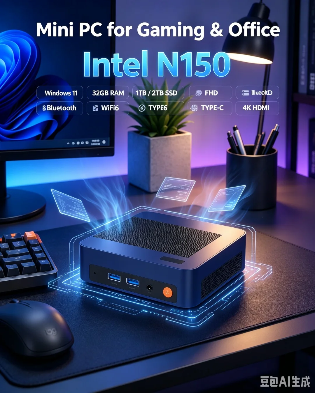 Multicolor Mini PC Intel N150, - Pc Gaming Editing recensie en prijs